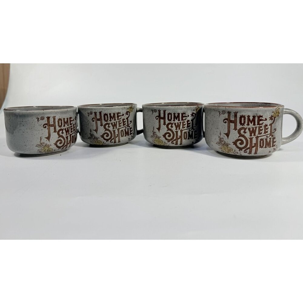 Stoneware Wide Mouth Coffee Mugs Large Soup Mug Set 4 Home Sweet Home Japan - Picture 3 of 11